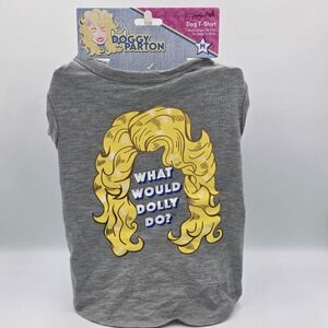 Doggy Parton What Would Dolly Do? Gray Graphic T-Shirt Pet Apparel MEDIUM